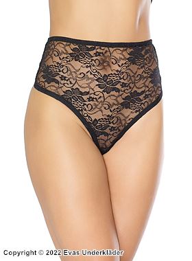 Romantischer Tanga, Stretch-Spitze, hohe Taille, Blumen